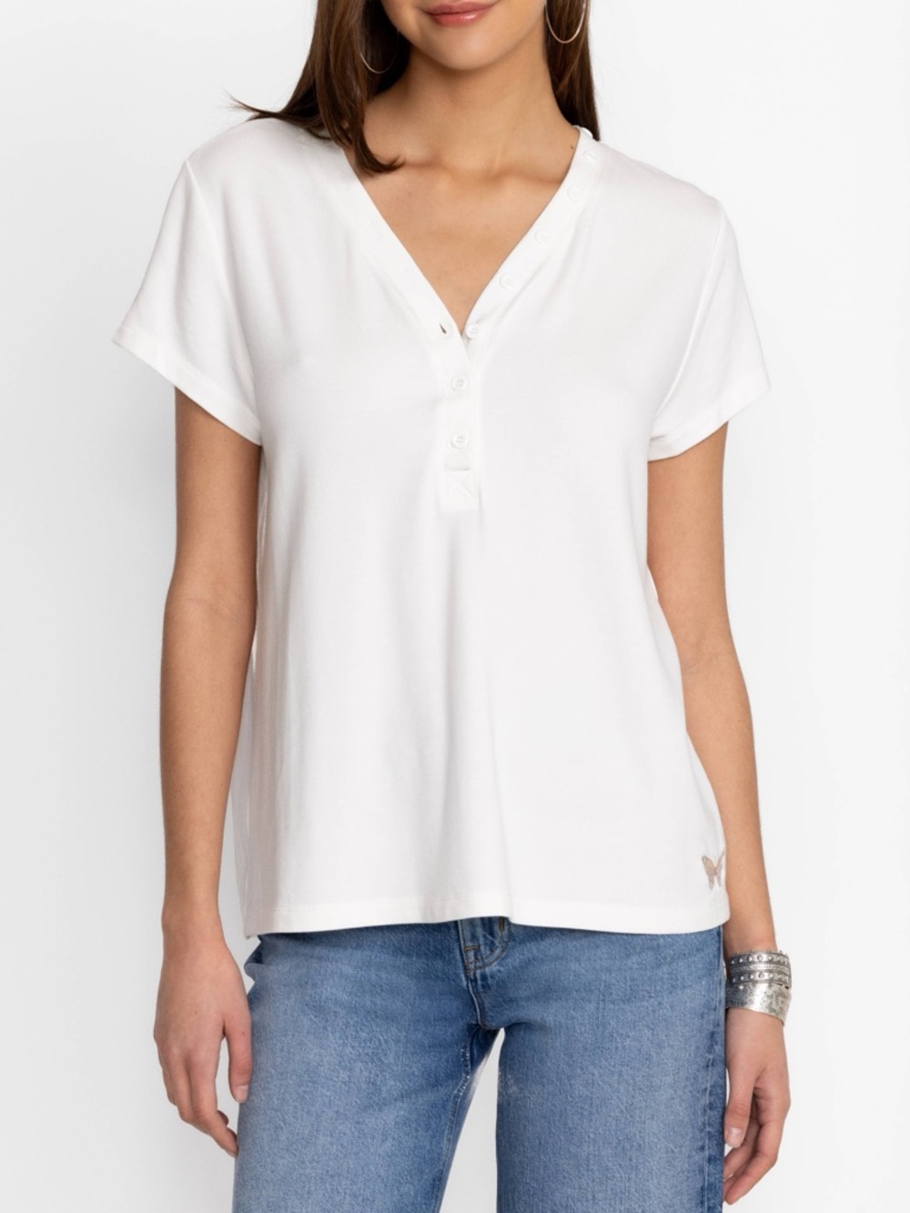 NWT Johnny Was Calme Modal Jersey Button Neck Tee